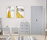 AFN Home Delvito 4 Piece Bedroom Furniture Set - Includes Wardrobe, 5 Drawer Chest, Bedside Cabinet (Grey on White)
