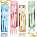 XAMILE 4 Set Wheat Straw Cutlery Portable Cutlery Spoon Knife Fork Tableware Set with Case for Kids Adults Travel Picnic Camping Daily Use (4 Color)