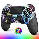 AceGamer OLED Wireless Controller for PS4,Black Crack Custom Design with RGB Light,1000mah Battery, 3.5mm Audio Jack and Turbo Function,Compatible with PS4/Slim/Pro and Windows PC
