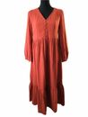 Old Navy Midi Dress Fit & Flare Long Sleeves Sienna 100% Cotton Size Small NEW
