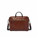 Fossil Men's Haskel Leather Double Zip Briefcase Messenger Laptop Bag, Cognac