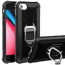 Cavor for iPhone SE 2020/ SE 2022 Case,iPhone 6 6s 7 8 Case,360°Rotation Ring Holder Kickstand [Work with Magnetic Car Mount] Shockproof Scratch-Resistant Protective Cover (4.7")-Black