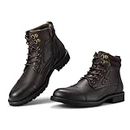 Rollda Men's Motorcycle Boots Combat Boots Casual Dress Boots for Men Lace Up Cap Toe Ankle Boots, Drak Brown, 12