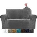 MAXIJIN Thick Velvet Sofa Covers for 2 Cushion Couch Super Stretch Loveseat Covers for Living Room Dogs Cat Pet Plush Love Seat Couch Slipcovers Elastic Furniture Protector (Loveseat, Gray)