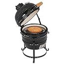 Outvita Ceramic Grill, 13" Round Kamado Charcoal Grill, Portable Barbecue Grill with Thermometer for Variations on Cooking Methods(Black)