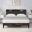 King Bed Frame,IYEE NATURE Bed Storage Headboard and Strong Steel Slats Support,Strong Weight Capacity,Non-Slip and Noise-Free,No Box Spring Needed,Easy Assembly,Gray King Bed