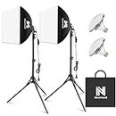 NiceVeedi Photography Lighting Kit, 2-Pack 5400K Softbox Lighting Kit with 50W/450W Equivalent LED Bulb & 2*160cm Tripod, Continuous Studio Lighting for Video Recording/Live Streaming/Camera Portrait