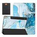SanMuFly Case for Samsung Galaxy Tab S9 Ultra 14.6 inch 2023 Release SM-X910/X916B/X918U with S Pen Holder, Soft TPU Back Shell Tri-Fold Smart Cover with Auto Sleep/Wake, Marble 21