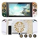 DLseego Zelda Protective Case for Switch 2017 Version, Dockable Hard Shell Cute Cover Case for Zelda Joycon Controller with 4PCS Thumb Grips Caps - White Kingdom