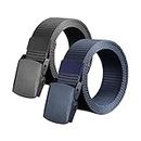 Heshebuy 2 Pieces Nylon Canvas Belt for Men and Women Commuter All-match Automatic Buckle Belt Outdoors, Military Tactical Belt For Leisure Sports (Black+Navy Blue)