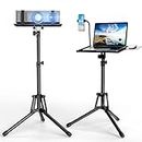 Projector Stand Laptop Tripod Stand - Portable Stand Adjustable Height 20 to 60 Inch, Projector Stand with Gooseneck Phone Holder ＆ Mouse Tray, Laptop Floor Stand for Office, Home, Studio, DJ Racks