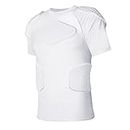 DGXINJUN Men Padded Compression Shirt Sports Short Sleeve Protective T-Shirt Shoulder Rib Chest Back Protector Pads Shirt for Adult Football Basketball Paintball Rugby Training (Medium, White)