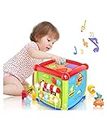 OPINA Early Development & Activity Learning Toys 12-18 Month Baby Activity Cube with Music and Colorful 6 in 1 Shape Sorter Blocks Toys for Toddlers(Fancy Cube)
