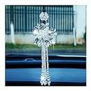 Car Rear View Mirror Pendant, Bling Crystal Hanging Ornament, Fashion Car Accessories, Auto Rear View Mirror Hanging Decoration, Lucky Crystal Flower Interior Home Decoration (White)