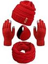 Aneco Winter Warm Sets Knitted Scarf Beanie Hat Touch Screen Gloves and Winter Ear Warmer for Men or Women