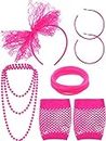 80s Accessories for Women Costume Lace Headband Earrings Fishnet Gloves Necklace Bracelet for 80's Party (Rose Red)