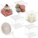 Jutieuo 45pcs Clear Boxes for Favors 3x3x3 Inches with Ribbons, Clear Plastic Cube Candy Boxes Party Favor Treat Boxes, Individual Chocolate Bomb Packaging Box