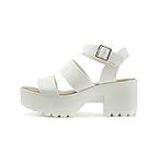 Soda ACCOUNT ~ Women Open Toe Two Bands Lug sole Fashion Block Heel Sandals with Adjustable Ankle Strap, White, 10