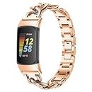 intended for Fitbit Charge 5 Bands Women&Men, Replacement Stainless Steel Band Cowboy Chain Alloy Wrist Strap intended for Charge 4 Women (Rose Gold)