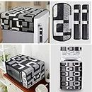 E-Retailer® Exclusive 3-Layered Polyester Combo Set of Appliances Cover (1 Pc. Fridge Top Cover, 3 Pc. Handle Cover, 1 Pc. of Microwave Oven Top Cover and 1 Pc. Top Load Washing Machine Cover) (Color-Black, Design-Geometric, Set Contains-6 Pcs.)