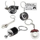 5pc Car Lovers Key Chain Set - Manual Gear Shifter | Wheel Rim | Spanner | Turbo | Brake Disc keychain | Automotive Accessories | Auto Vehicle Enthusiast Gift Set | Car Truck Bike | Car Parts Keyring, Grey and Black, One size