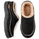 Zigzagger Men's Slip On Moccasin Slippers, Indoor/Outdoor Warm Fuzzy My Pillow Comfy House Shoes, Fluffy Wide Loafer Slippers, Sepia Black, 15