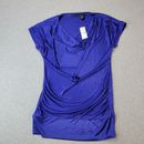 New York & Company Tunic Blouse Dressy Royal Blue Top Shirt Womens Size M NWT