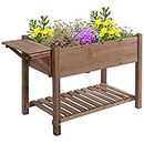 Outsunny Raised Garden Bed with 8 Grids and Storage Shelf, Elevated Planter Box with Legs, for Vegetables Flowers Herbs, Brown