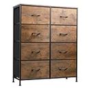 WLIVE Fabric Dresser for Bedroom, Tall Dresser with 8 Drawers, Storage Tower with Fabric Bins, Double Dresser, Chest of Drawers for Closet, Living Room, Hallway, Rustic Brown