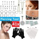 41 PCS Body Piercing Tool Kit Ear Nose Navel Nipple Needles Set Ear Belly Tongue