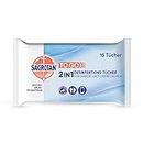 Sagrotan 2in1-Desinfektionstücher – Zum Desinfizieren von Händen und Oberflächen – 1 x 15 Feuchttücher in wiederverschließbarer Verpackung