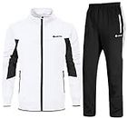 BGOWATU Men's Tracksuit Athletic 2-piece set Casual Full Zip Running Suits Set Long Sleeve Sports Sweatsuits White Black L