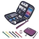 Travel Cable Organizer Bag Waterproof Portable Electronic Accessories Organizer for USB Cable Cord Phone Charger Headset Wire SD Card with 5pcs Cable Ties(Purple)