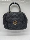 Michael Kors Womens Black Leather Quilted Double Handle Zipper Satchel Handbag