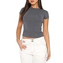 KUKEYIEE Femmes Basique Slim Fit T-Shirt Top À Manches Courtes Y2K Tops TikTok Influence Crop Top Club Party Streetwear(Gray-1, S)