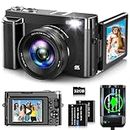 4K Digital Camera for Photography Autofocus 48MP Vlogging Camera for YouTube with 3'' 180°Flip Screen 16X Digital Zoom 4K Video Compact Travel Camera with SD Card,Flash, Anti-Shake, 2 Batteries