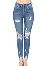 Wax Jean Damen 'Butt I Love You' High Rise Push Up Jeans Vintage Inspired Exposed Button Skinny Denim - Blau - 41