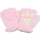 Topgrowth Gloves Women Kawaii Cat Gloves Plush Synthetic Fur Cosplay Cat Paws Fingerless Gloves Girls Half Finger Gloves Fabric, pink, One size