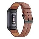 WFEAGL Compatible for Fitbit Charge 4 / Charge 3 / Charge 3 SE Fitness Sport Band, Top Grain Leather Wristband Slim Replacement Strap for Women Men(Brown Band+Black Adapter, ML)