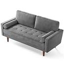 Vesgantti Two Seater Sofa, Modern Velvet Loveseat Sofa, Modern Small Couch w/ 2 Pillows, Sofas 2 seater for Living Room, Bedroom, Apartment, Home Office, Comfy Sofa Grey Settee