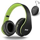 Bluetooth Over-Ear Headphones, Zihnic Foldable Wireless and Wired Stereo Headset Micro SD/TF, FM for iPhone/Samsung/iPad/PC/TV,Soft Earmuffs &Light Weight for Prolonged Wearing Black/Green