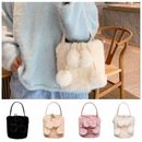 Drawstring Fluffy Bucket Bag Fur Ball Plush Handbag Plush Crossbody Bag  Ladies