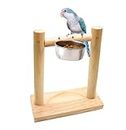 Western Era Bird Natural Wooden Perch Stand with Stainless Steel Food Bowls, Fun Stand Platform Toy for Birdcage, Bird Feeding & Watering Supplies for Parrot Cockatiels Parakeet Finch