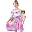 Play Tailor Doll and Girl Matching Nightgown Unicorn Outfit Pajamas Night Dress for Girls and 18" Dolls Clothes (Doll Not Included), 6-7 Years, Colorful Purple