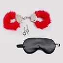 Vintageware Red Carbon Steel Toy Handcuff Hathkadi with 2 Keys for Theatre, Role Play, Movie, Drama Or Stage Performance Adjustable & Sleep Eye Mask (Black) Combo