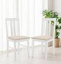 Hallowood Furniture Aston White Painted Dining Chairs Set 2, Solid Wooden Chairs with Fabric Seat Pad, Contemporary White Chairs, Wooden Cafe Chair, Modern Kitchen Furniture