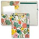 Steel Mill & Co Cute Clipboard Folio with Refillable Lined Notepad and Interior Storage Pocket, Floral Padfolio for Work, Garden Blooms Cream