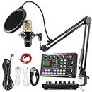 Podcast Microphone Bundle,SINWE BM-800 Mic with Live Sound Card Kit,Condenser Mic with Sound Board Voice Changer DJ Mixer,Podcast Equipment Bundle for PC Smartphone Studio Recording & Broadcasting