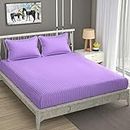 ZurZac Cotton Bedsheets for Double Bed Queen Size with 2 Pillow Cover Set 90 x 100 inch 250 TC Stripe Lining Bedsheet for Double Bed Mattress Family Bedroom Set (Pack of 1) (Purple)