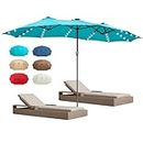 Wonlink 15 Ft Large Patio Umbrellas with 48 Solar LED Lights, Double-Sided Extra Large Outdoor Table Market Umbrellas with Crank